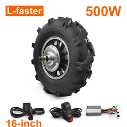 Brushless Gear Deceleration Motor Wheel for Electric Garden Farm Feed Trolley, Low Speed, 16 Inch Tractor Tire, 500W