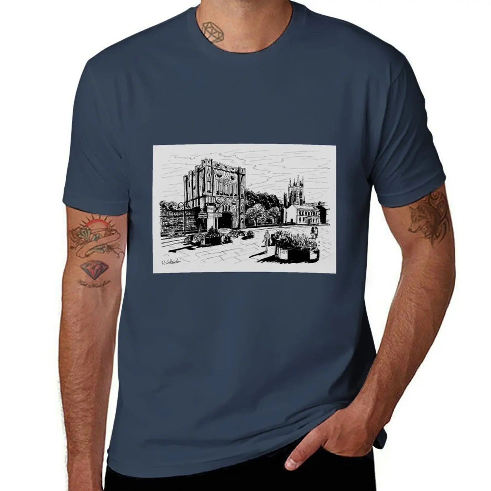 Bury St Edmunds Abbey Gate Ink Sketch T-Shirt Big and Tall Loose Fit T-Shirt
