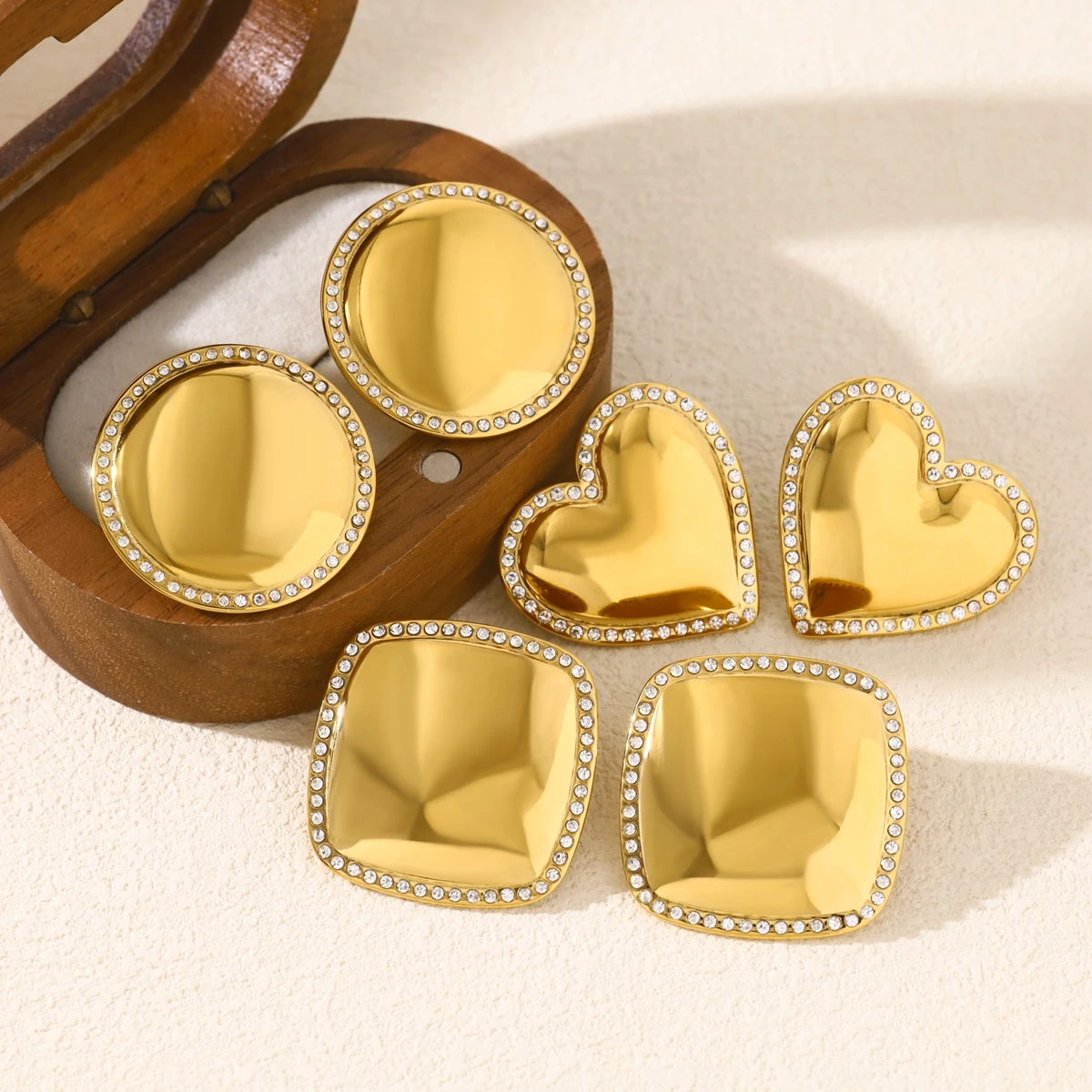 

WILD & FREE Geometric Round Heart Stainless Steel Stud Earrings for Women Trendy Simple 18K Gold Plated Waterproof Jewelry