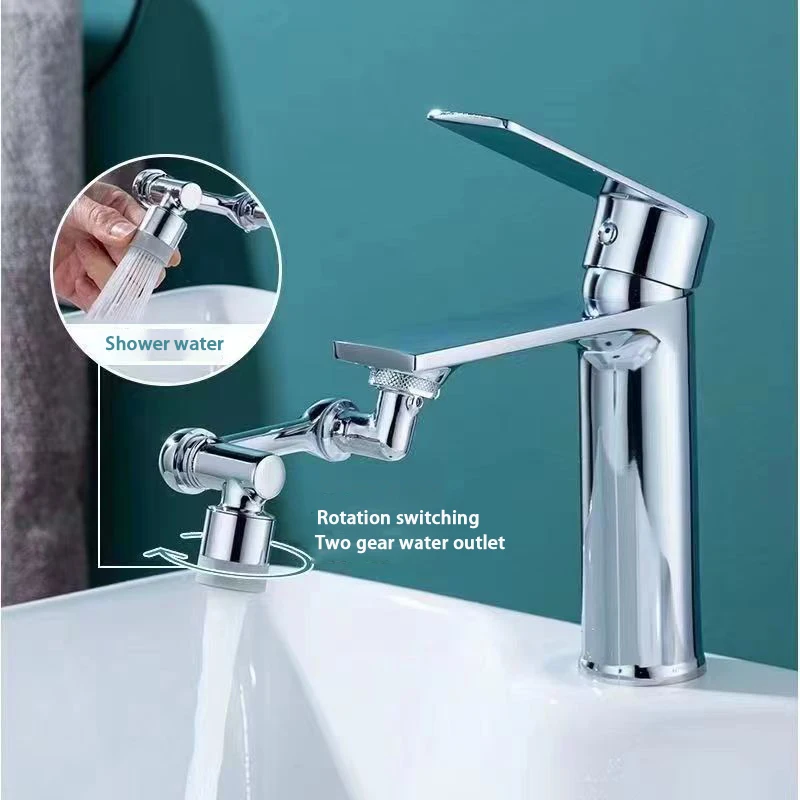 Universal Splash-proof Faucet 1080-degree Lift Rotary Bubbler Bathroom Wash Extendable Mechanical Arm Faucet Extender