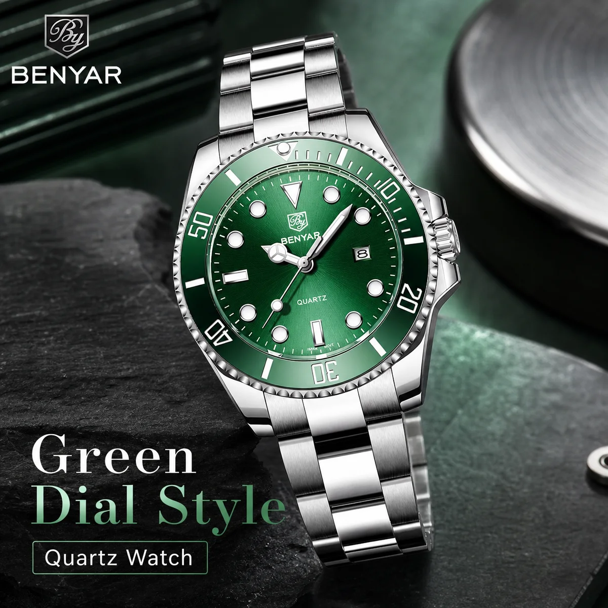 

BENYAR Top Brand New 43mm Men's Quartz Watch Stainless Steel Waterproof Luxury Leisure Business Men's Watch