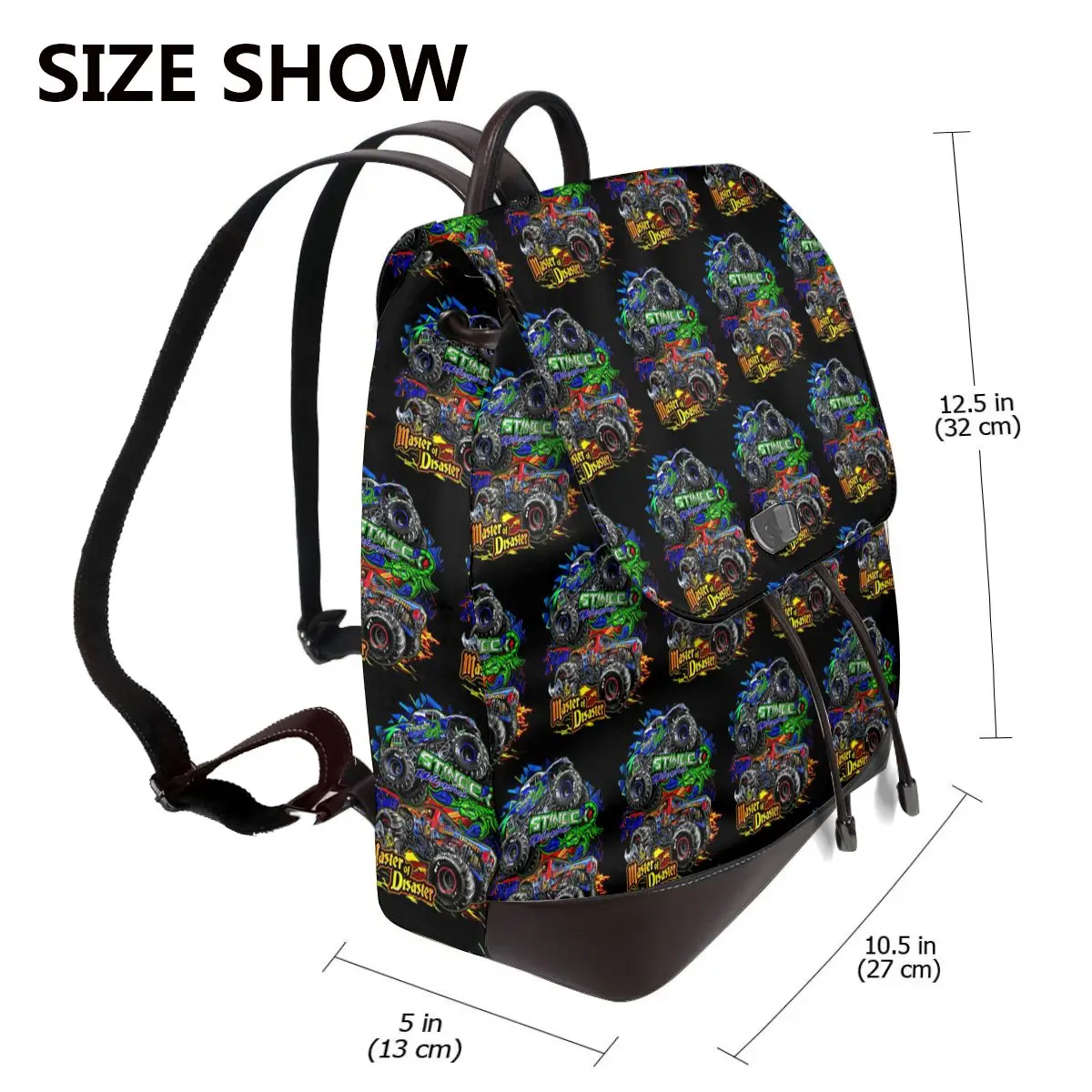 Classic Monster Jam Truck Pattern Bookbag School Student Bags Hiking Travel Daypack for Women Fashion Derma Backpack
