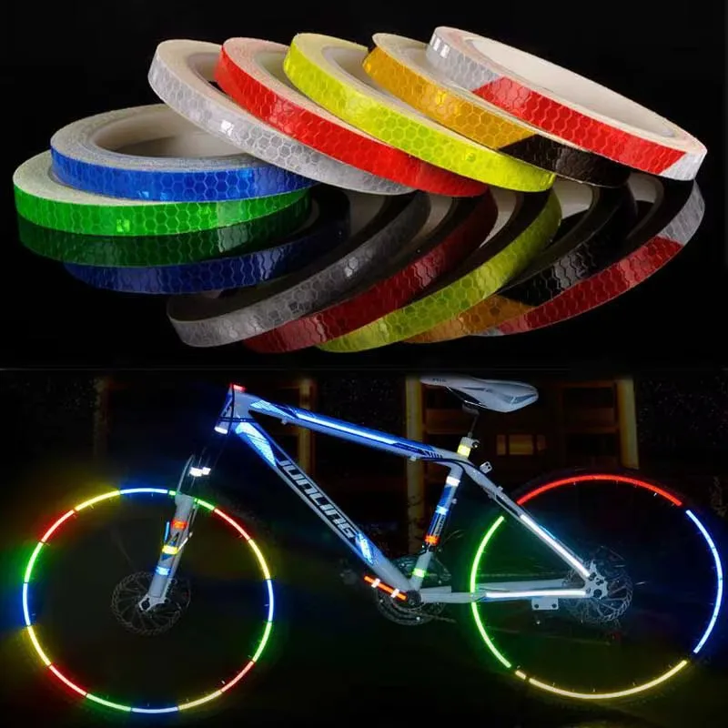 Bandes réfléchissantes 1cm x 8m, 9 couleurs, bande d'avertissement, autocollant de sécurité nocturne, blanc, bleu, rouge, jaune, Orange, vert pour vélo et voiture