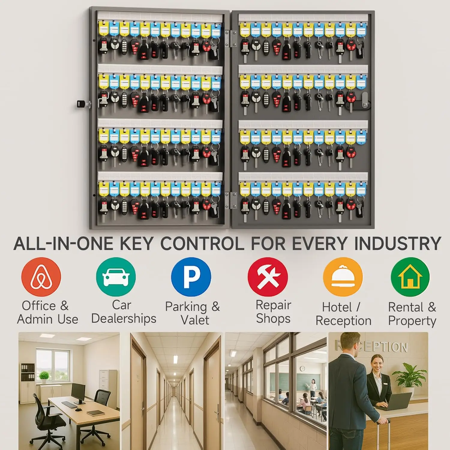 WeHere Key Lock Box Wall Mount(96 Keys),Key Cabinet Security Combination Lockbox with Key Tags,Digital Code Key Storage Lockbox