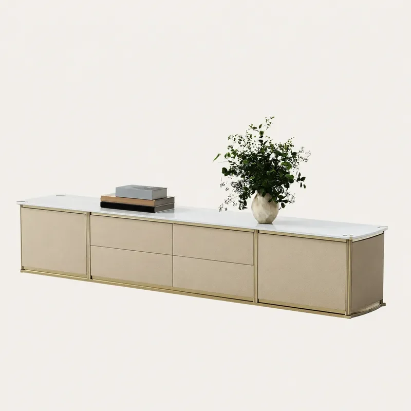 Rouse Marble TV Cabinet Large Flat Floor Mansion Living Room Italian Light Luxury TV Stand