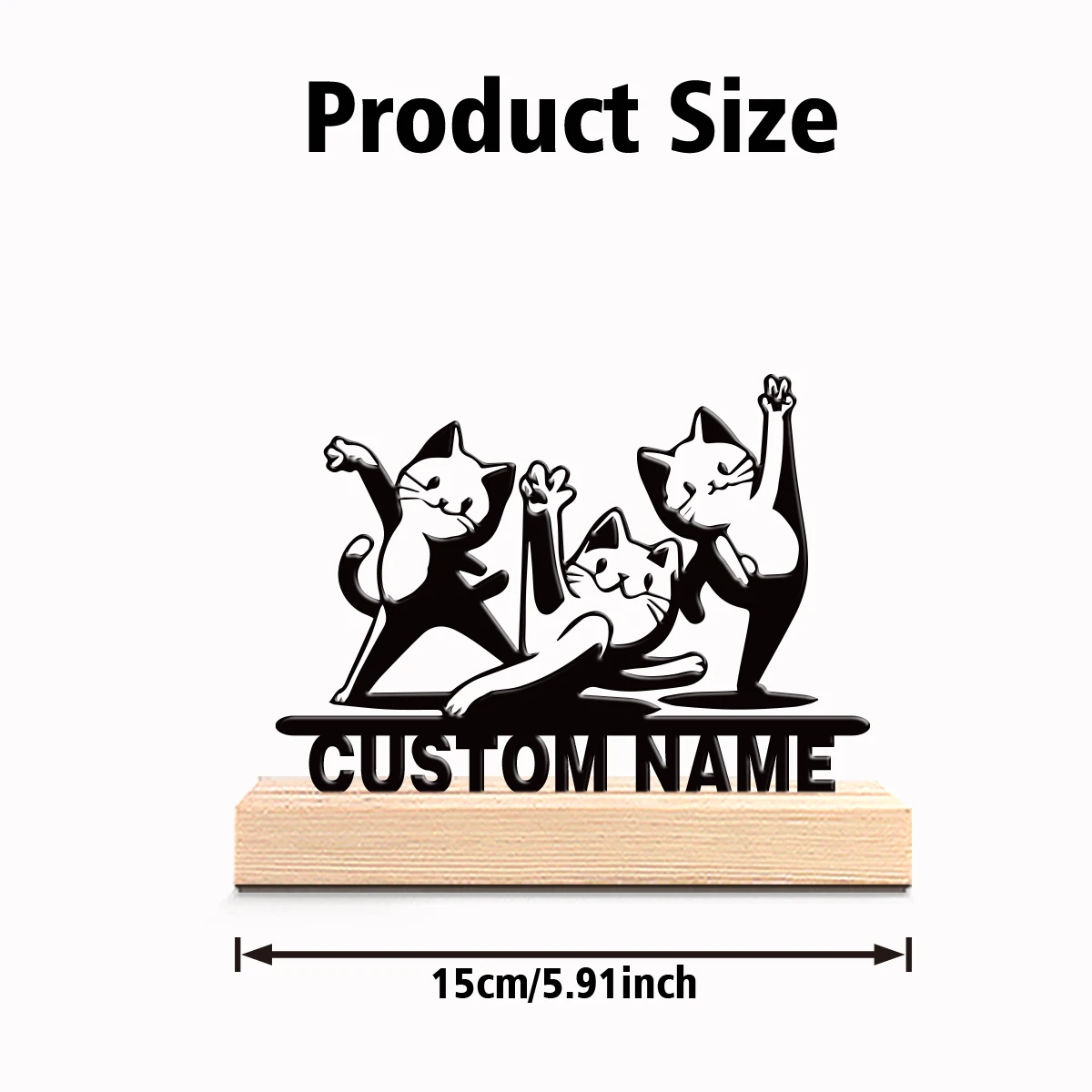 1pc Fun Personalized Custom Three cats Metal Art With Wooden Base Tabletop Decoration Musical Gift with Wooden Base, Perfect fo