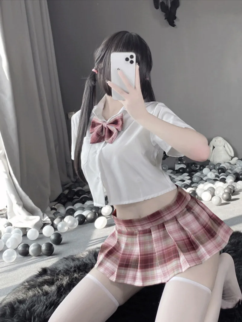 

Sexy Uniform JK Ultra Short Skirt Set Summer Women Fashion Pleated Thin Soft Bowknot Sheer Charm Tops Sweet Cute New Style 9AZZ