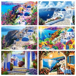 5D Diy Diamond Painting Greek Village House Art Mosaic Diamond Embroidery Seascape Landscape Home Wall Decoration Handmade Gift