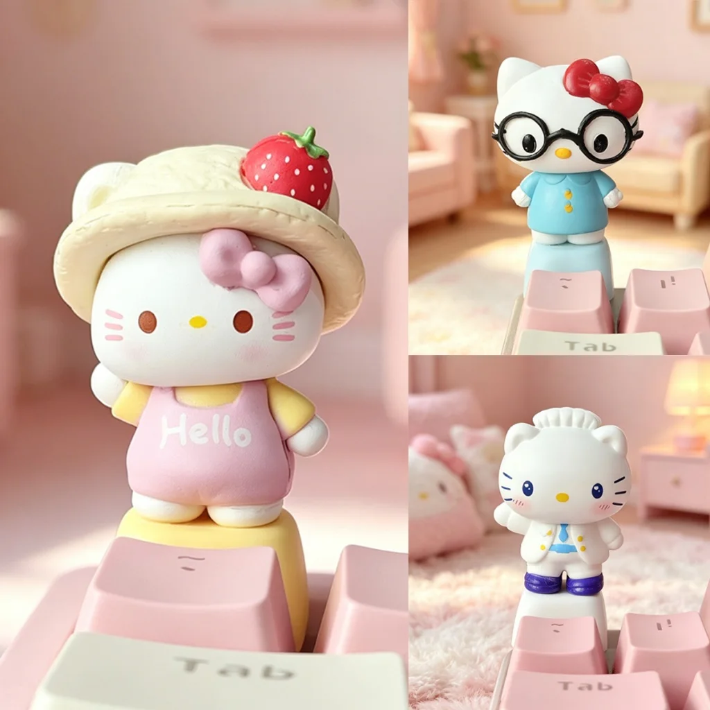 Cute 3D Hello Kittys Keycap Handmade Resin Keycap For Mechanical Keyboard MX Cross Switch Custom Decorative Keycap Gift For Girl