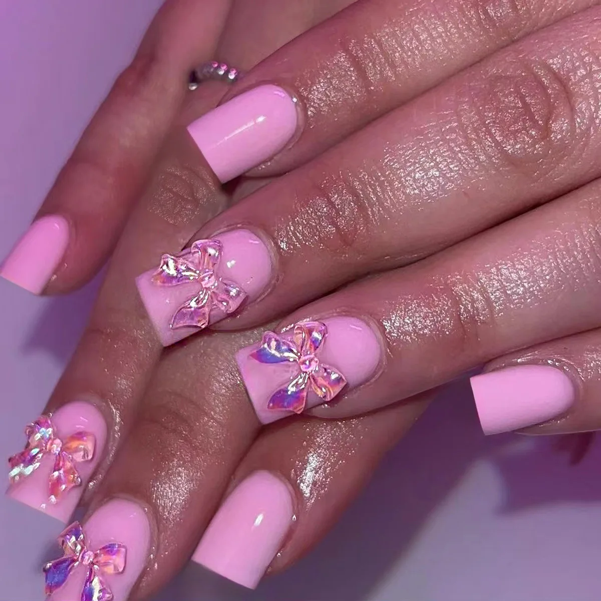 Białe sztuczne paznokcie French Press z kokardką 3D, tipsy pełne, do samodzielnego nakładania, dla kobiet i dziewcząt, do samodzielnego manicure, 24 sztuki.