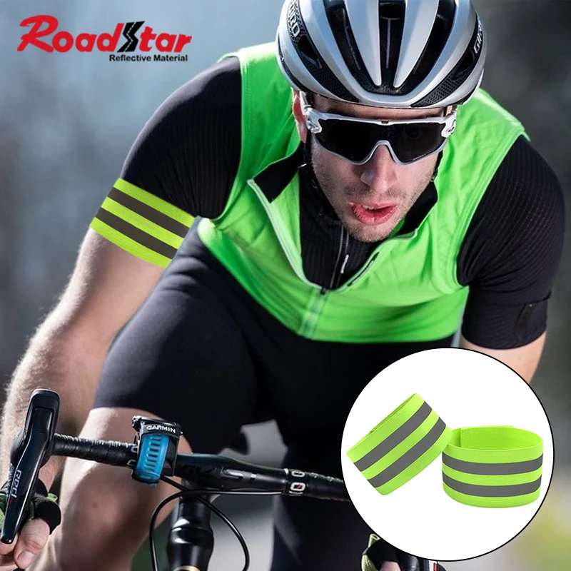 Roadstar-bandas reflectantes de 2 piezas para muñeca, brazo, tobillo, pierna, brazalete Reflector, cinta de luz de seguridad, pulsera Led, correa para correr y trotar