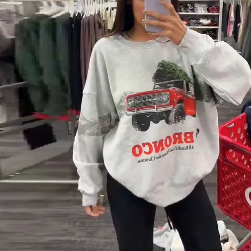 Lettere di moda Tendenza Cool Bear Stampa Felpa O-Collo Casual Pullover a maniche lunghe con cappuccio 2025 Donna Autunno Inverno Y2k Abbigliamento