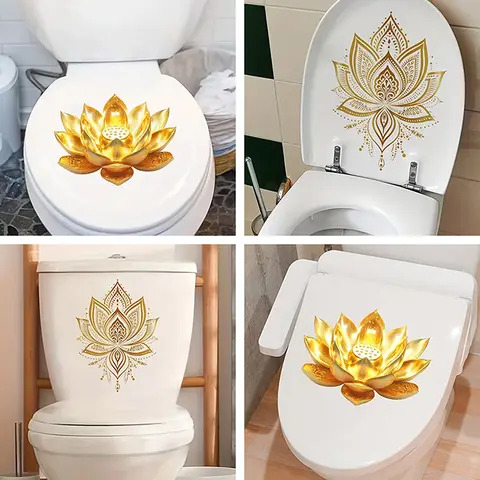 Golden Lotus Zen-Style Toilet Sticker - Self-Adhesive Removable Aesthetic Bathroom Home Decor