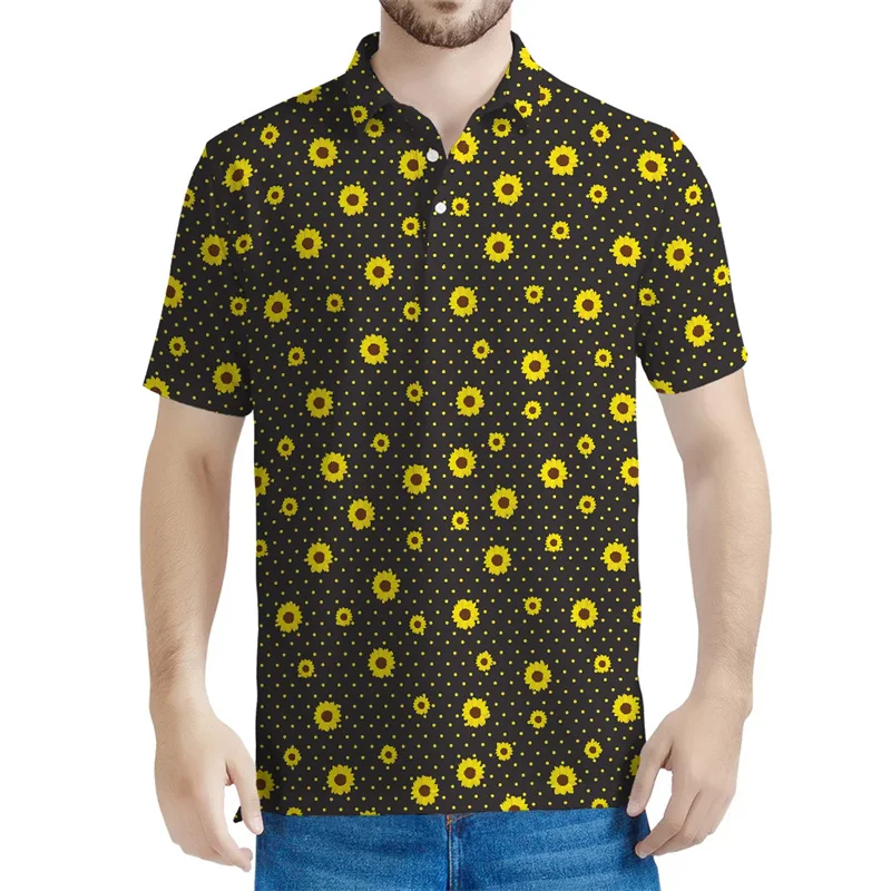 Summer Hawaiian 3D Printed Sunflowers Polo Shirt Kid Funny Streetwear Polo Shirts Unisex Fashion Vintage Polos Mens Clothing Top