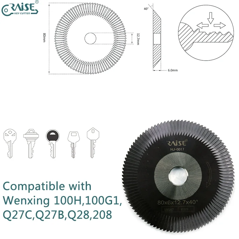 Key Machine Milling Cutter 0017 80x6x12.7 Compatible with WENXING 100H 100G1Q27C Q27B Q28 208 Locksmith Tools