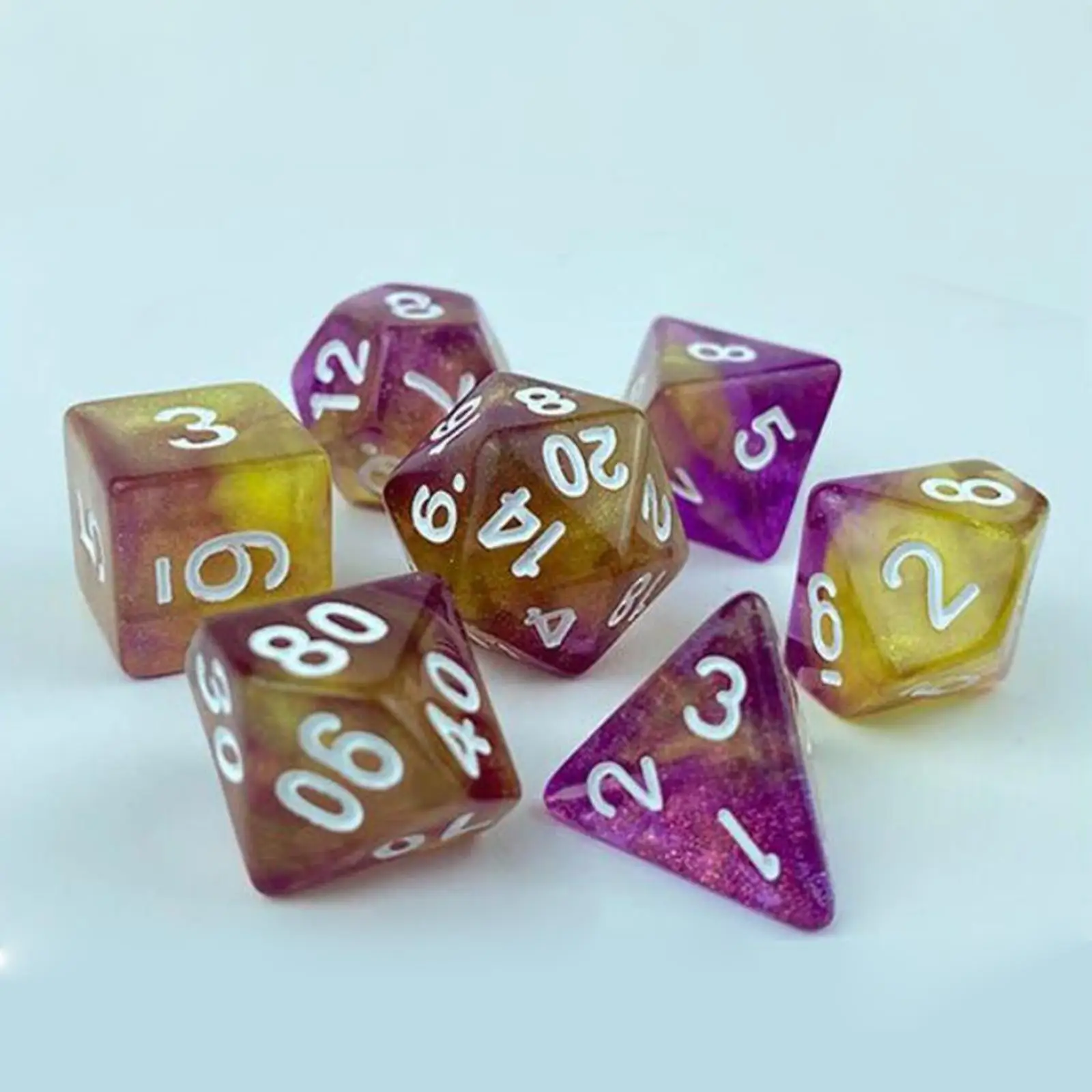 7x Fantasy Dices Set ,Luminary Assorted Smooth Double Colors Engraved Polyhedral