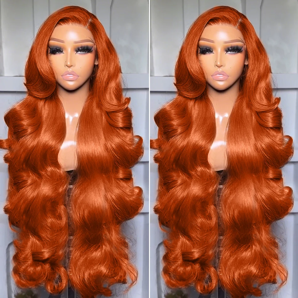 36 بوصة الزنجبيل البرتقالي الدانتيل الجبهة الباروكات شعر الإنسان قبل قطعها 200% الكثافة الجسم موجة 13x4 13x6 Hd الدانتيل الشفاف الباروكات الأمامية #1