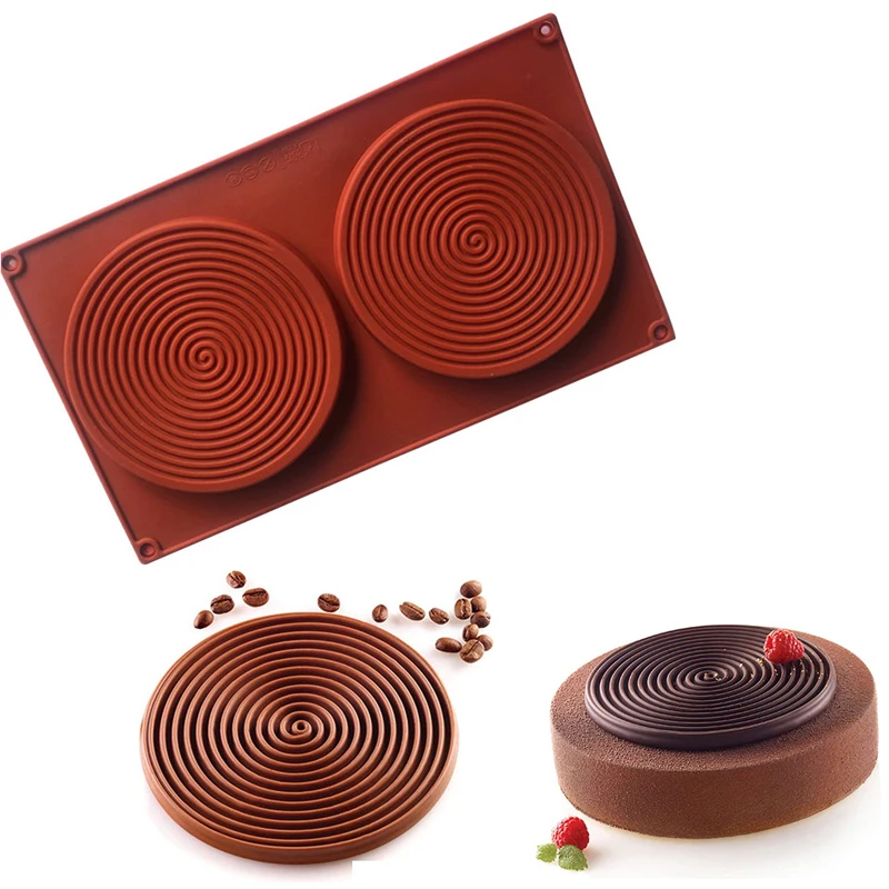 2 Holes Spiral Shape Silicone Mold 3D Cake Moulds Mousse For Ice Cream Chocolate Pastry Bakeware Dessert Art Pan Decorating Tool