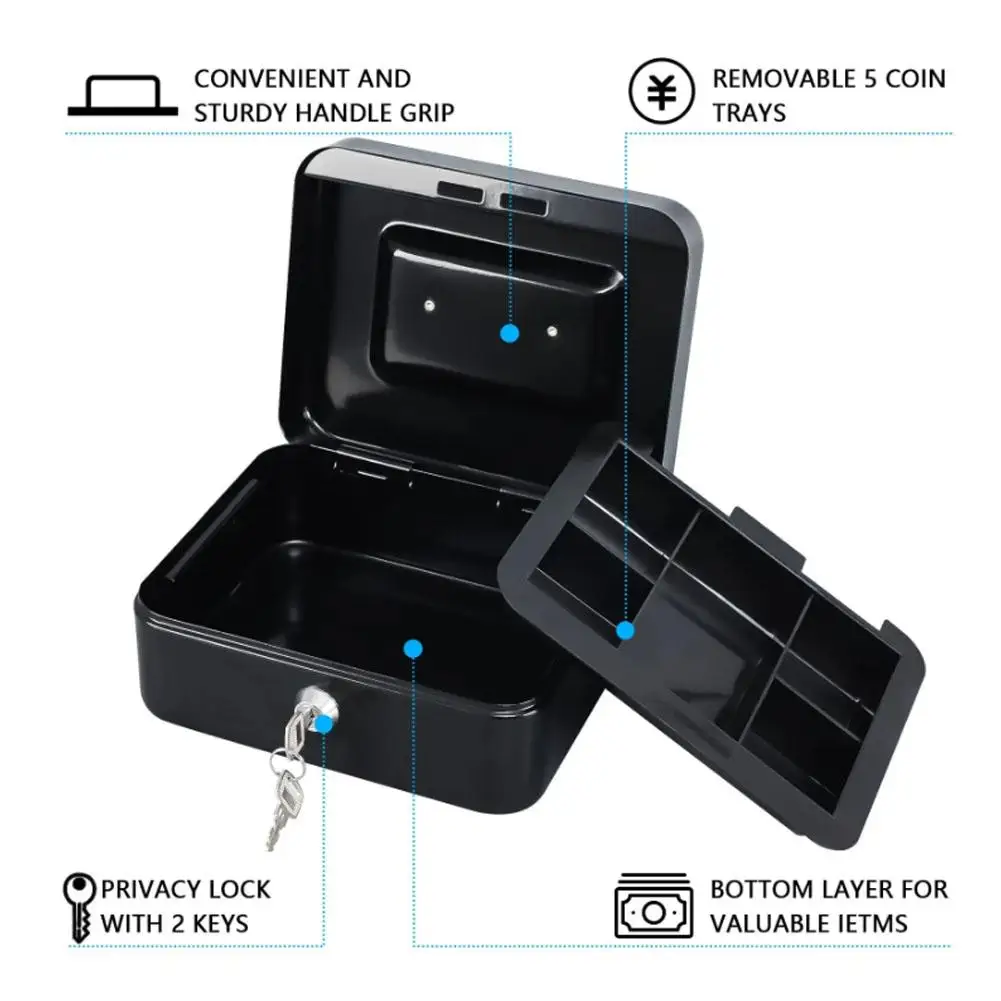 

2025 Новый практичный денежный ящик с ключами, замок из нержавеющей стали, запираемый сейф, маленький, подходит для украшения дома