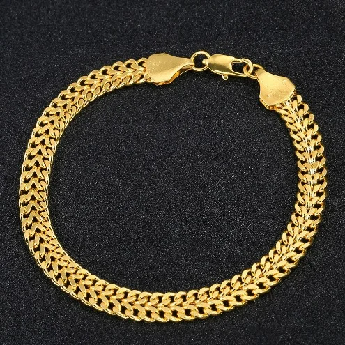 Luxury 24K 9999 Pure Gold real gold 6mm Fashion Side Bracelet Mesh Bracelet for Men and Women
