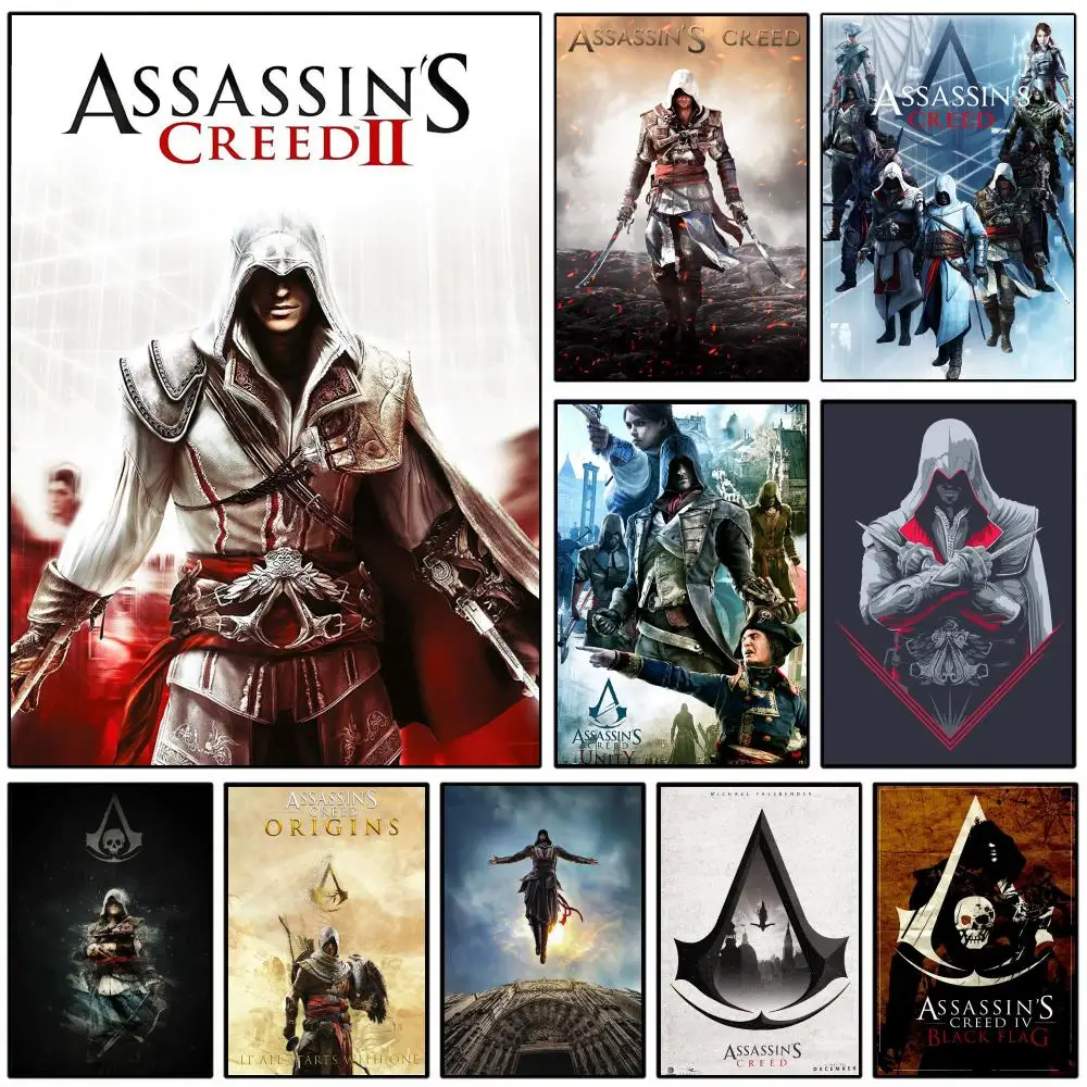 Póster autoadhesivo de arte, pegatina de papel impermeable, decoración de pared para cafetería, juego AssassinES S Creed
