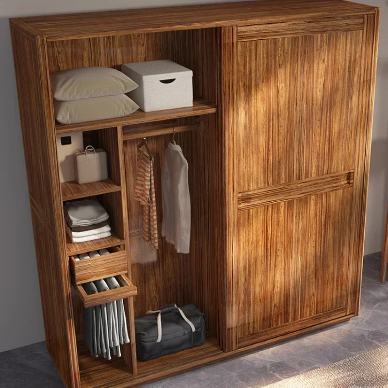 Wardrobe Solid Wood Bedroom and Household Sliding Door Sliding Door Customization Wardrobe Cabinet