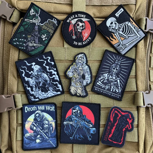Skull Soldier Tactical Patch Death Rifleman Reaper Morale Badge Hook and Loop Haftowane naszywki na plecak wojskowy Naklejka