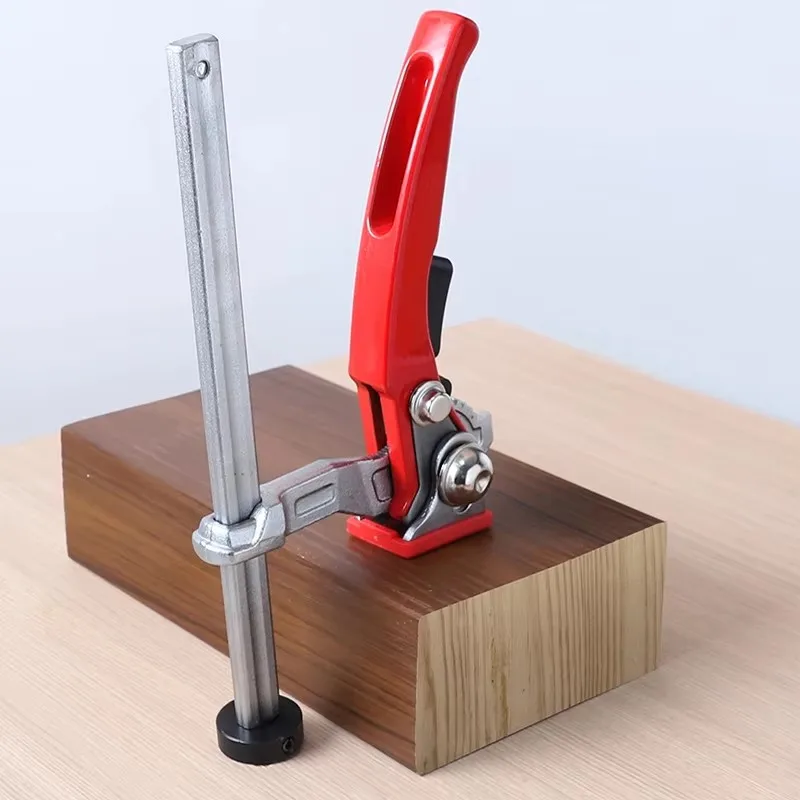 Ratchet Handle Wood Clamp for Benchtop, Fast-Release Hold-Down Clip Fits 16-28mm Drill Holes, Sturdy Desktop Tool