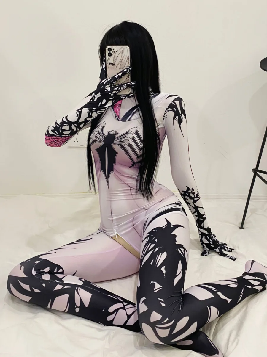 

Zipper Open Crotch Anime Print Bodysuits Female Cosplay Sexy Bodysuits Nightclub Wear For Woman Long Sleeved Bodysuits Thin PQIC