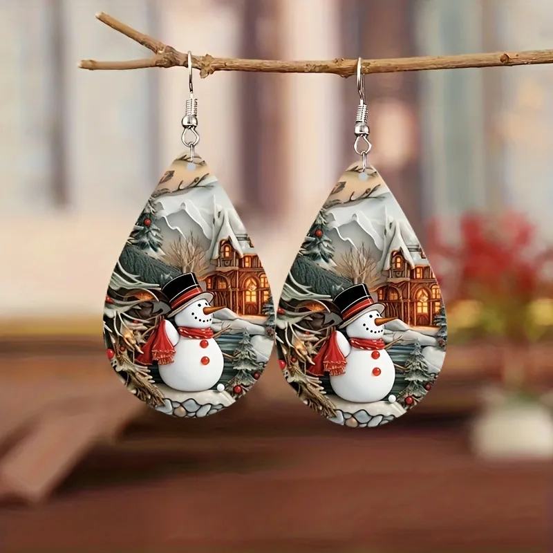Christmas Earrings Party Wooden Water Droplet Earrings Cartoon Fashion Jewelry Accessories Personalized Creative Christmas Gift