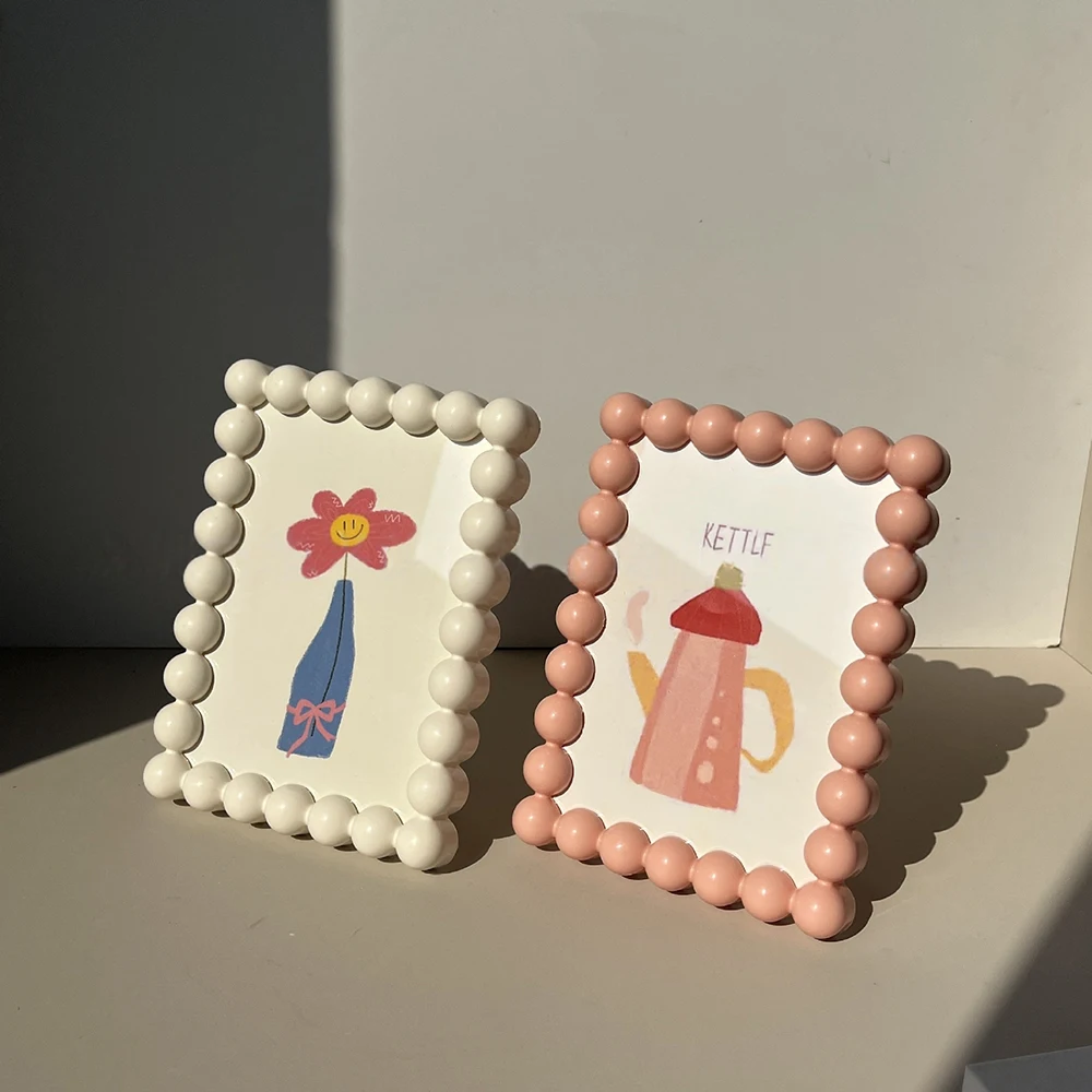 Plastic Cute Beaded Edge Photo Frame Adorable Desktop Display Photo Frame Decorative Photo Frame