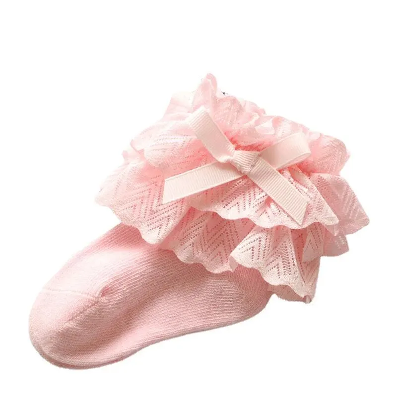 New Four Seasons General Korean Fashion Simple Pure Color Lace Princess Elastic Soft Feet 2-4 Years Old Girls Dance Socks