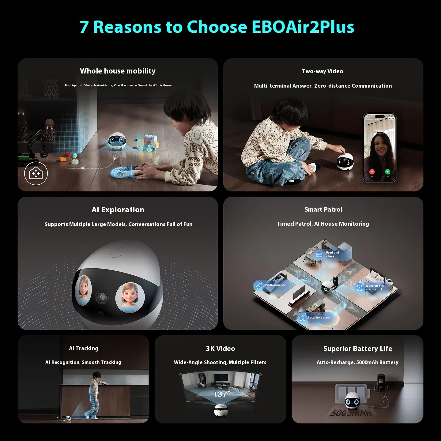 Enabot Air 2 Plus Intelligent AI Robot Wireless Camera Robot Remote Monitoring Pet Companion Robot Real Time Control Gifts