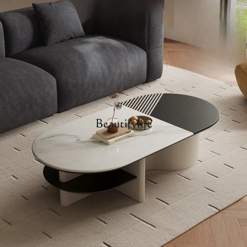 

Italian minimalist microcrystalline stone coffee table, small apartment in the living room, oval high-end tea table