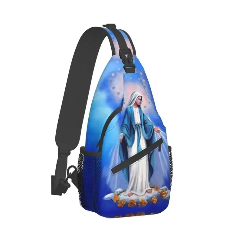 Catholic Virgin Mary Sling Crossbody Chest Bag Men Cool Our Lady of Fatima Shoulder Backpack for Camping Biking