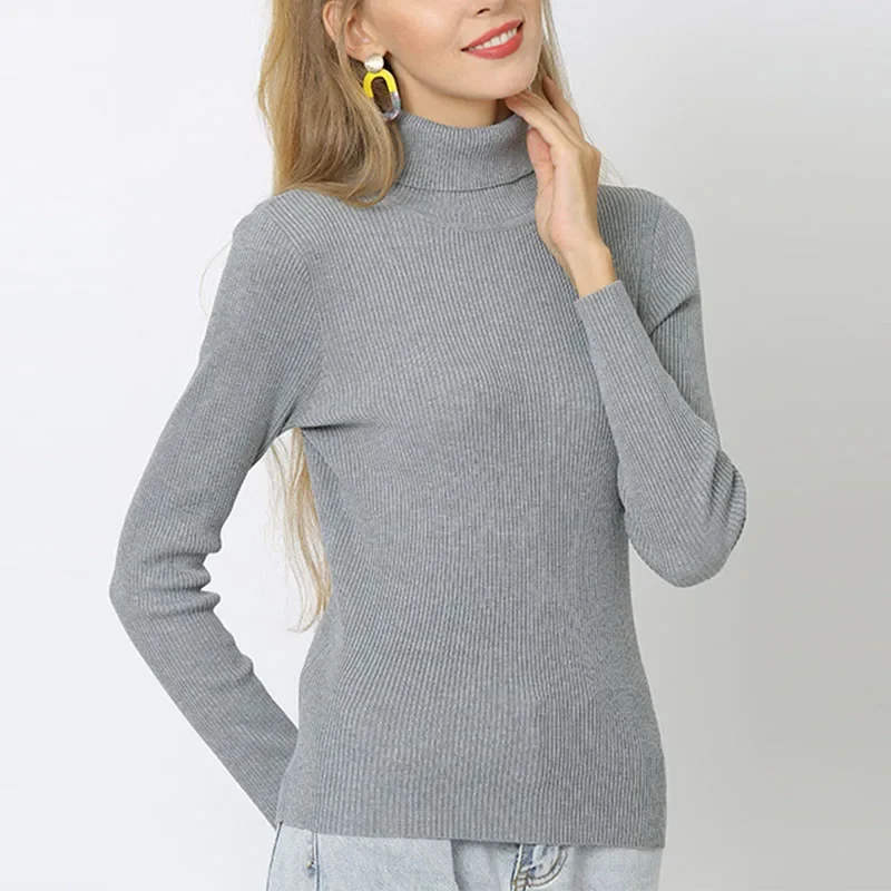 Suéteres de cuello alto para mujer, jerséis de punto cálidos de Color sólido, Tops suaves, prendas de punto ajustadas, jerséis básicos para mujer, Otoño e Invierno