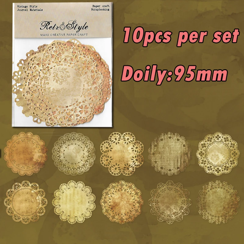 Panalisacraft Vintage Style Lace Doily Coffee Dye paper pieces Scrapbooking paper pack handmade craft paper Background pad card