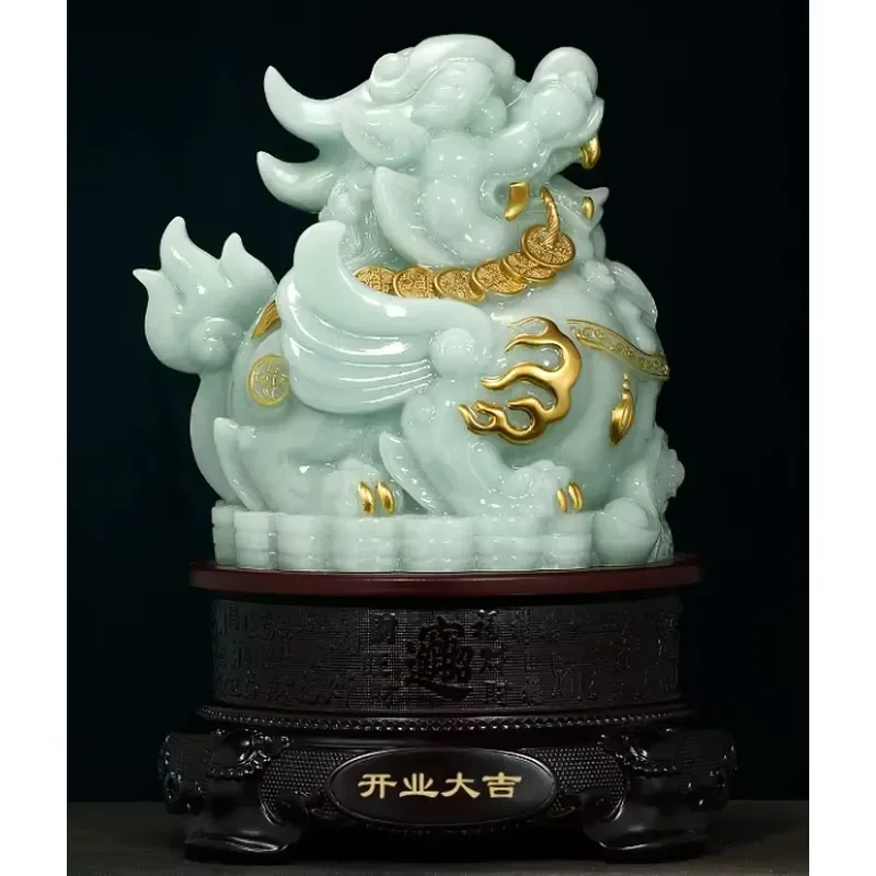 Chinese imitation jade painting lucky Pixiu animal feng shui ornament living room office store decoration ornament