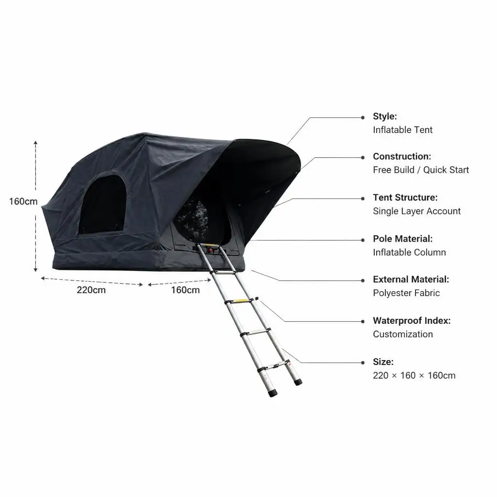 Inflatable Car Roof Tent Polyester Windproof Rainproof Family Camping Quick Open Portable 220x160x160cm