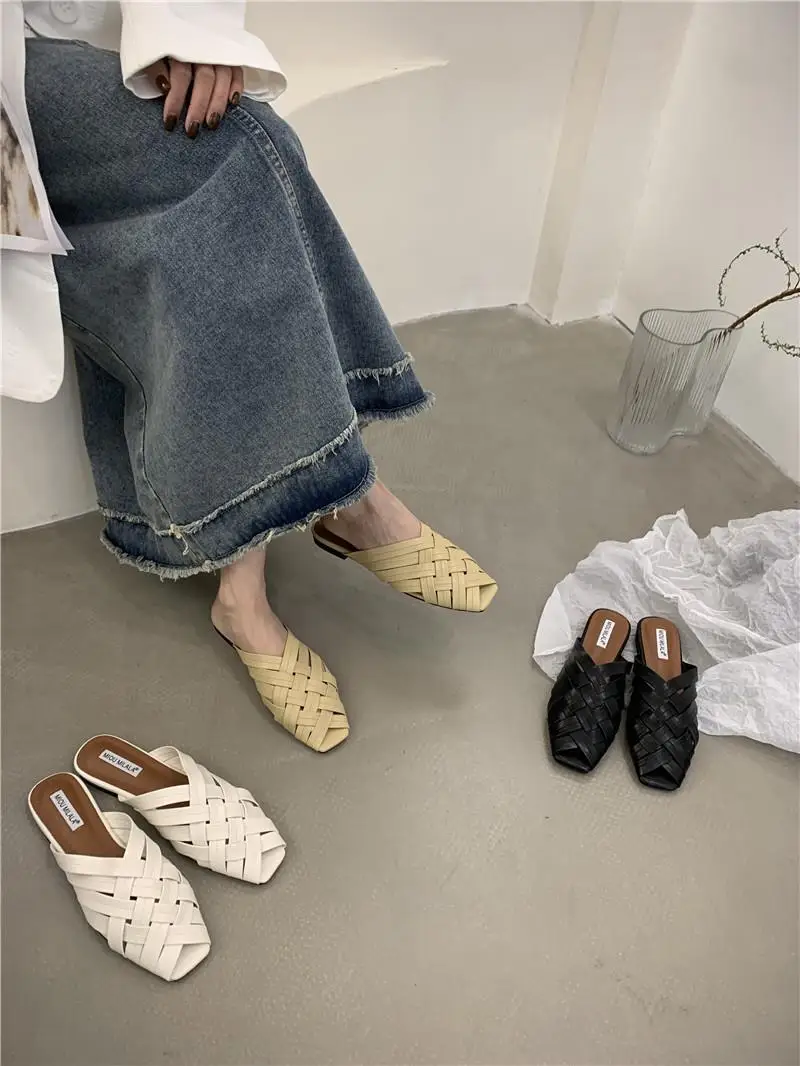 Slippers Women Summer Slides Female Shoes Rubber Flip Flops Cross-Tied Big Size 2024 Hawaiian Flat Rome Basic PU Fabric Flat Sho