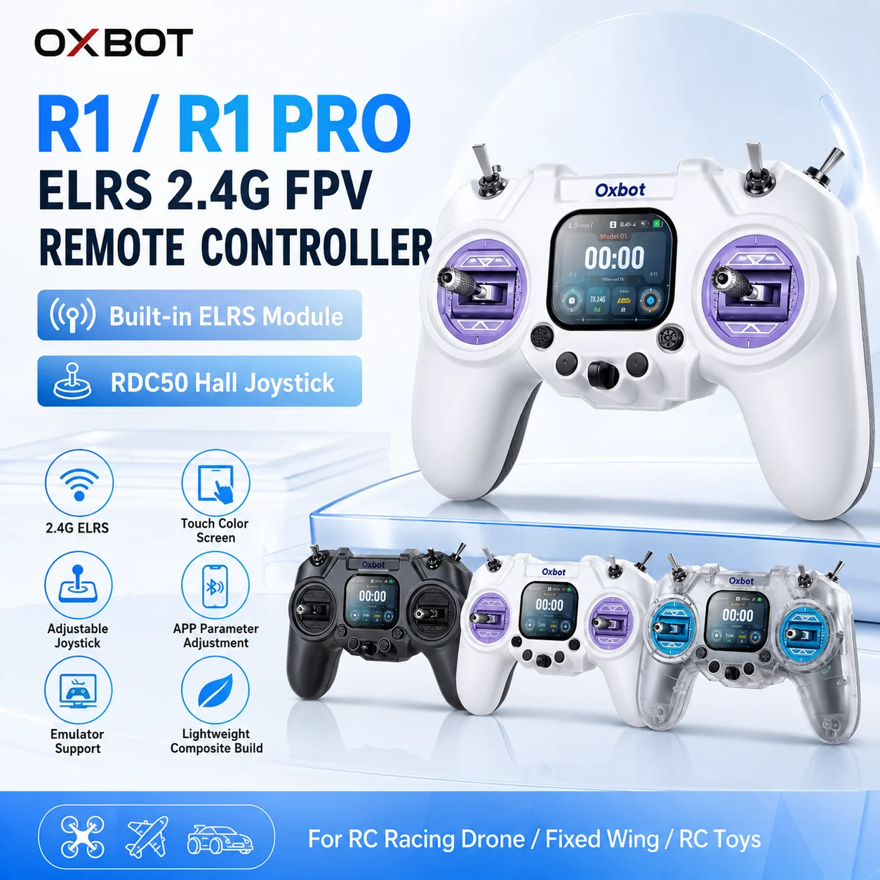 Oxbot R1 Pro 2.4G Transmitter Remote Controller Handheld FPV Radio System for RC Racing Drone Fixed Wing Multicopter