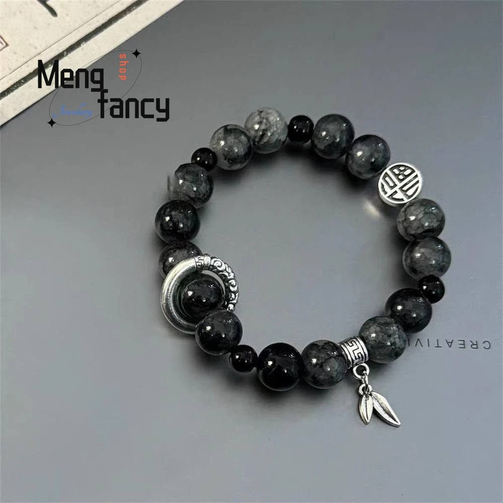 Natural Ancient Style Coloured Glaze Cracked Ice Running Ring Beaded Bracelet Exquisite High-grade Couple Luxury Fashion Jewelry