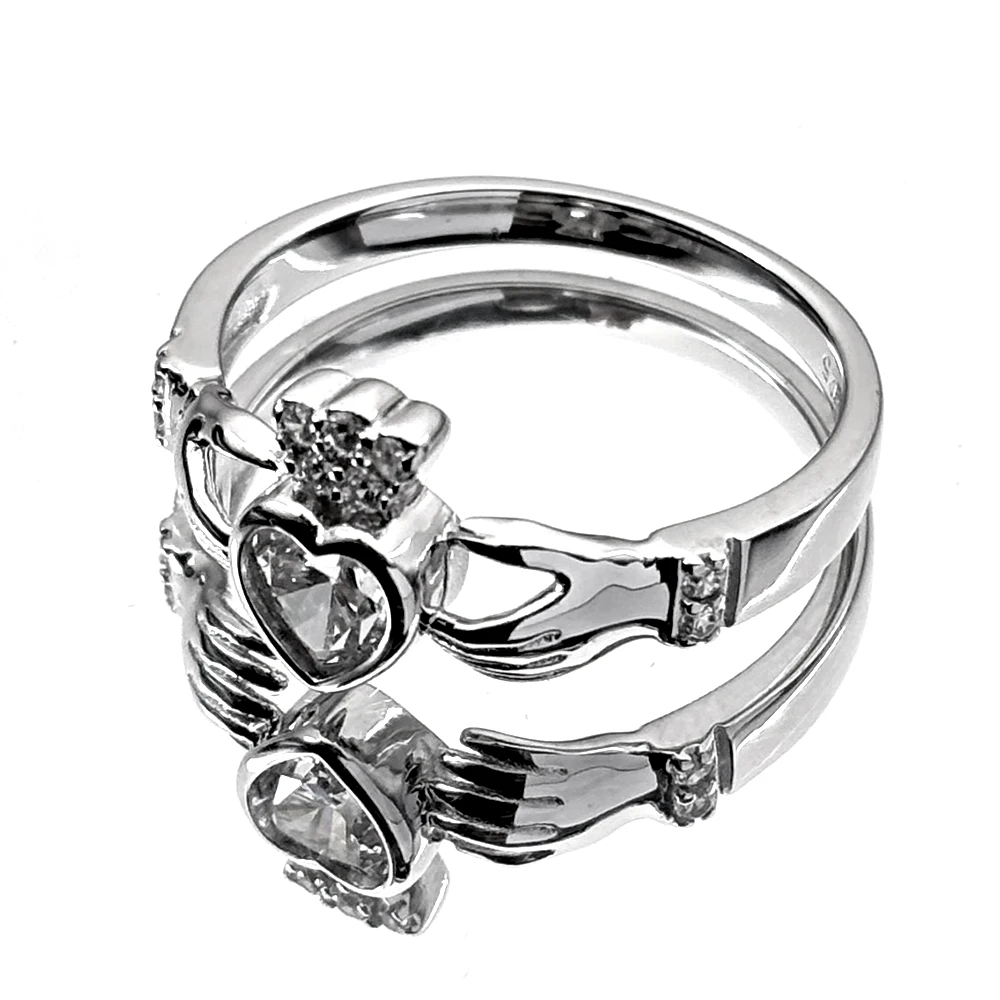 925 Sterling Silver Irish Claddagh Zircons Ring for Women Men Charms Heart Crown Finger Rings Wedding Promise Love Jewelry Gift - view 3