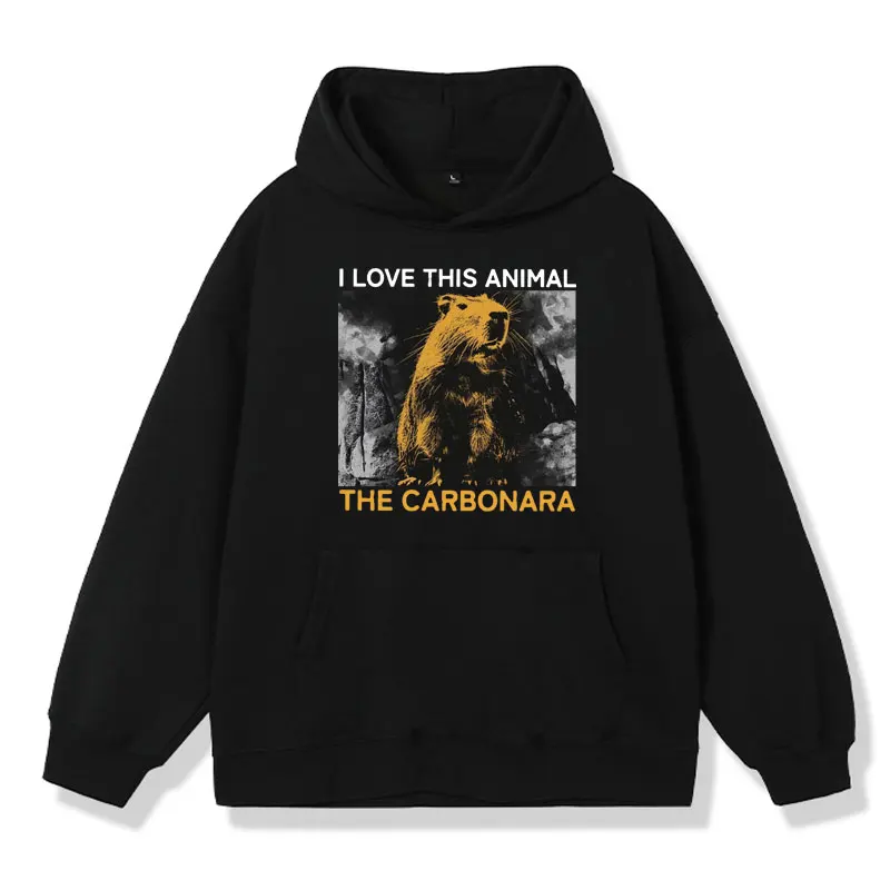 

The Carbonara Capybara Graphic Print Hoodie Men Women Japanese Capybara Weird Funny Hooded Sweatshirts Oversized Harajuku Jumper