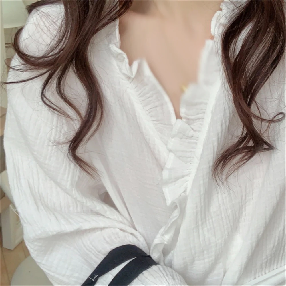 1pcs White Autumn Winter Cardigan Lace-up Nightgown Elegant Robes Long Sleepwear Sweet Cotton Home Clothes Women Girl Gift New