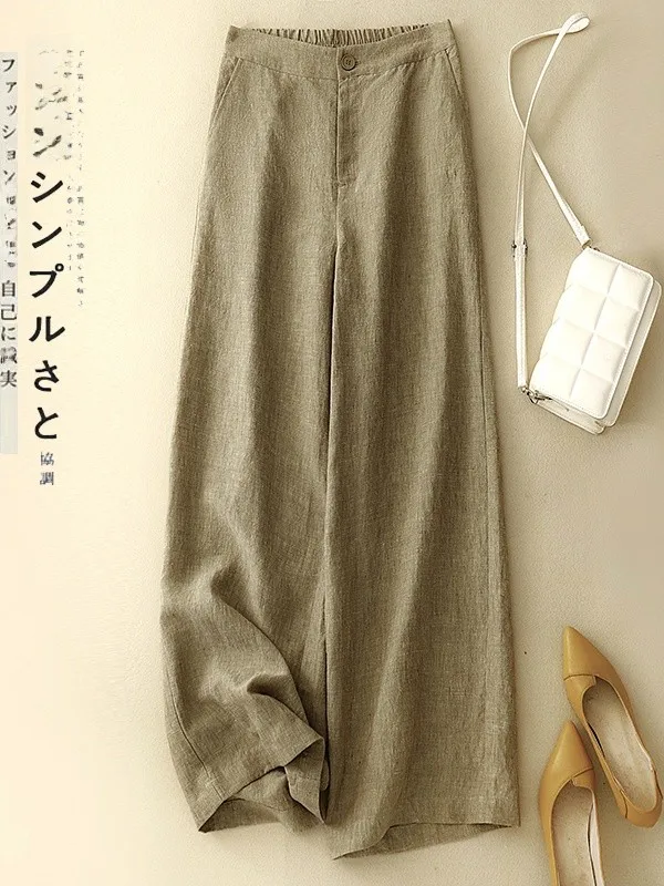 

Новые льняные брюки свободного кроя с прямыми штанинами однотонного цвета весна 2026 для полных женщин, универсальные