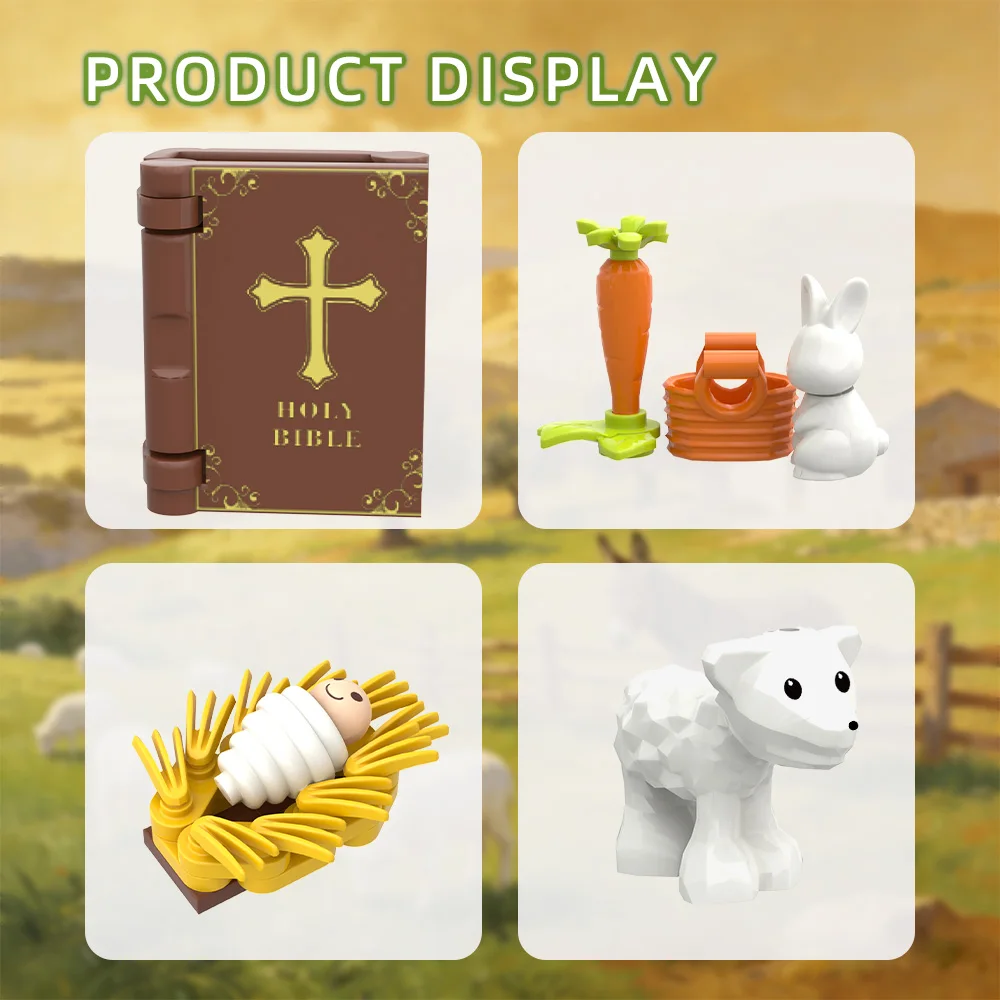 

MOC Easter Jesus Building Blocks 3-in-1 Set DIY Jesus Figure Christian Church Architecture Bricks Toy Adult Gift