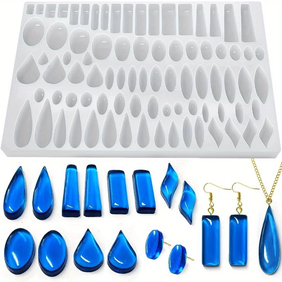 Stud Earrings Silicone Mold with 41 Paired Shapes, Rectangle Teardrop Dangle UV Resin Mold, Cabochon Jewelry Making Casting Mold
