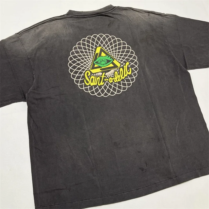 Oversized SAINT MICHAEL Little Devil Print T Shirt 1:1 Best Pure Cotton Wash Black Men’s T-Shirts