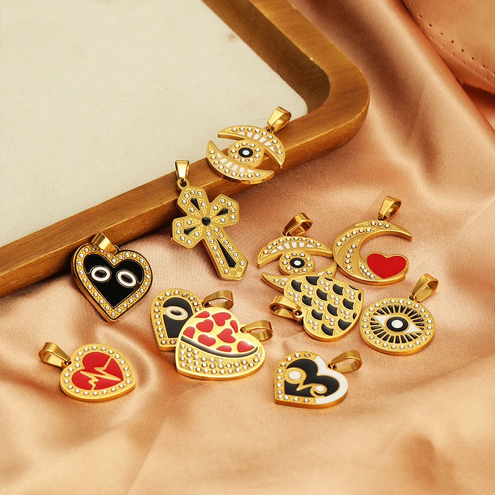 4 قطع الفولاذ المقاوم للصدأ المينا القلب القمر سحر المعلقات الذهب اللون ل قلادة سوار الديكور مجوهرات رائعة DIY بها بنفسك صنع #3